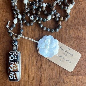 "Balanced Awareness": Handmade Tiger Eye Mala with Bali Silver Om Pendant